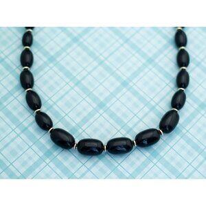 Gothic Black Oval Beaded Necklace - 32 inch - L13